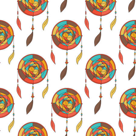 Dreamcatcher seamless pattern for your design. Vector illustration. Perfect for textile.のイラスト素材