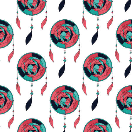 Dreamcatcher seamless pattern for your design. Vector illustration. Perfect for textile.のイラスト素材