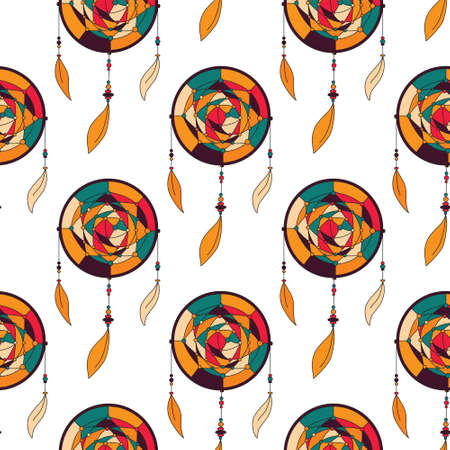 Dreamcatcher seamless pattern for your design. Vector illustration. Perfect for textile.のイラスト素材