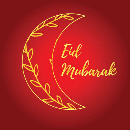 Greeting card of Eid Mubarak holiday. Golden moon on red background. Vector illustrationのイラスト素材