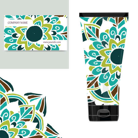 Cream tube pattern with mandala.  illustration. Visit card, packaging for organic cosmetic, medallionのイラスト素材