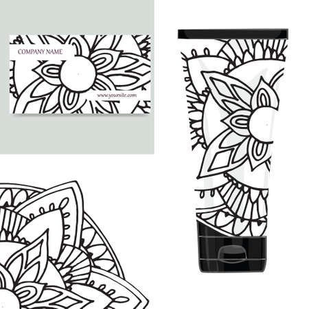 Cream tube pattern with mandala.  illustration. Visit card, packaging for organic cosmetic, medallionのイラスト素材