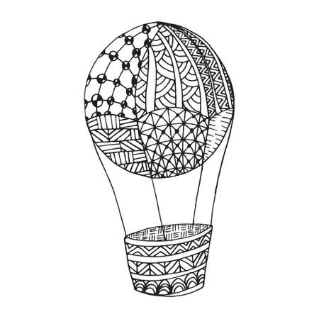 Doodle airballoon - zentangle style. For coloring bookのイラスト素材