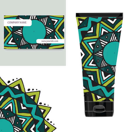 Cream tube pattern with mandala.  illustration. Visit card, packaging for organic cosmetic, medallionのイラスト素材