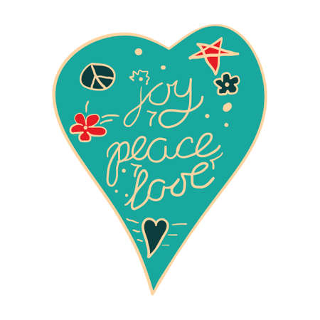 Joy, peace, love heart - hand drawn  ilustrationのイラスト素材