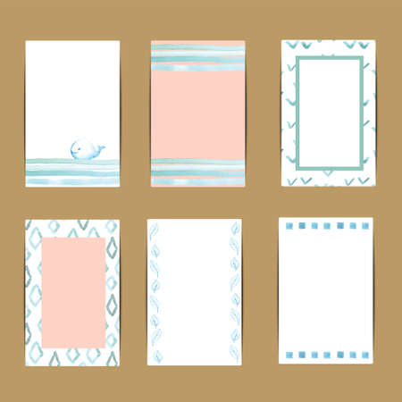 Cards template in watercolor style in . Perfect for scrapbook, invitations and birthday cardsの写真素材