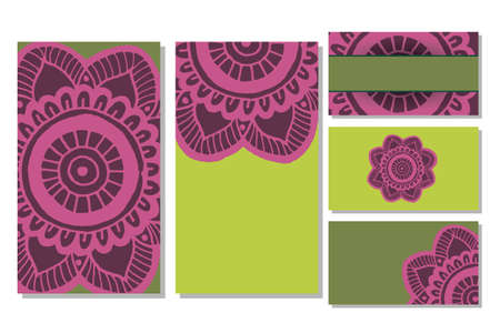Cards template for yoga studio or class.  Vector editable pattern with front and back sideのイラスト素材
