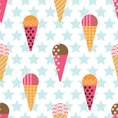 Ice-cream Seamless Pattern in Scandinavian Style for print, fabric and creative design. Vector illustrationのイラスト素材