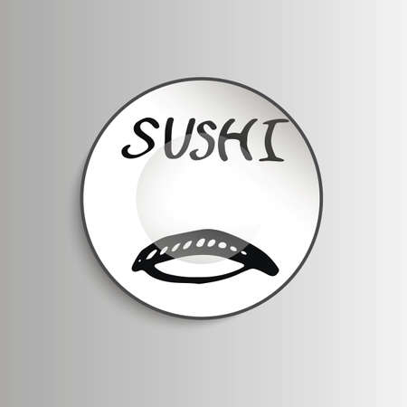 Plate with ink pattern with sushi - template for prints, fabric and tattoo. Vector illustration.のイラスト素材
