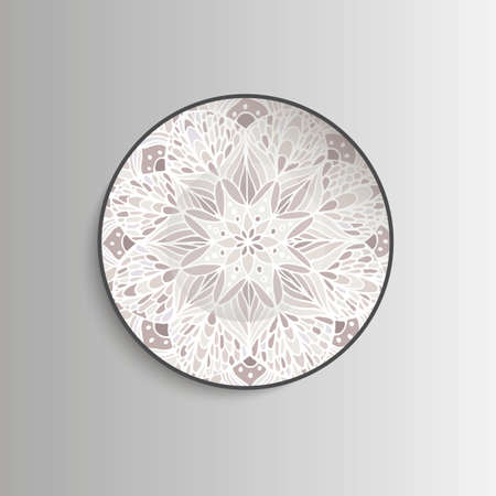 Plate with flower mandala - template for prints, fabric and tattoo. Vector illustration.のイラスト素材