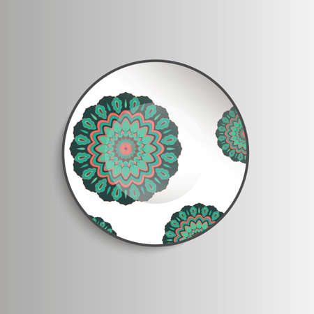 Plate with flower mandala - template for prints, fabric and tattoo. Vector illustration.のイラスト素材