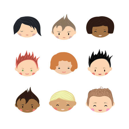 Kids characters set in flat style for web, infographics and creative design. Vector illustration. Isolated on white backgroundのイラスト素材