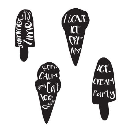 Ice-cream with lettering in hand drawn style for print, fabric and creative design. Vector illustrationのイラスト素材