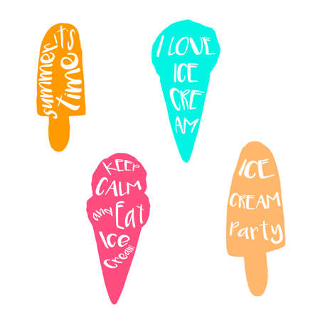 Ice-cream with lettering in hand drawn style for print, fabric and creative design. Vector illustrationのイラスト素材