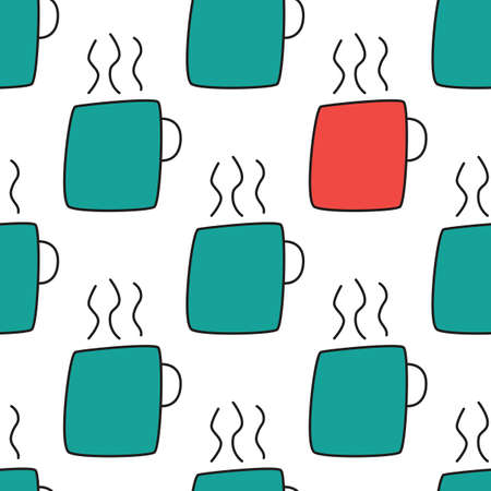 Seamless pattern with cups in flat style for web, wrapping paper and creative design. Vector illustration.のイラスト素材