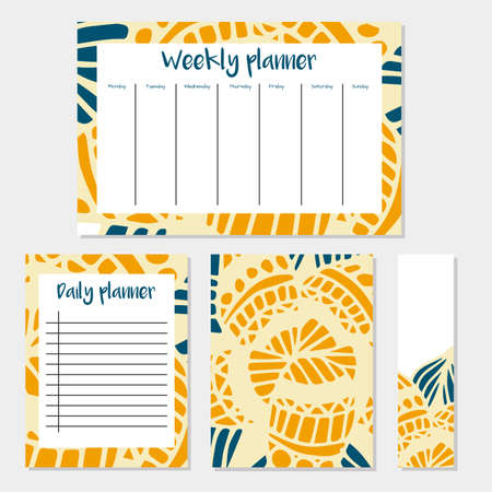 Weekly and Daily Planners in Indian Style with Mandala Pattern. Perfect for Print, Template, to do list. Vector isolated illustrationのイラスト素材