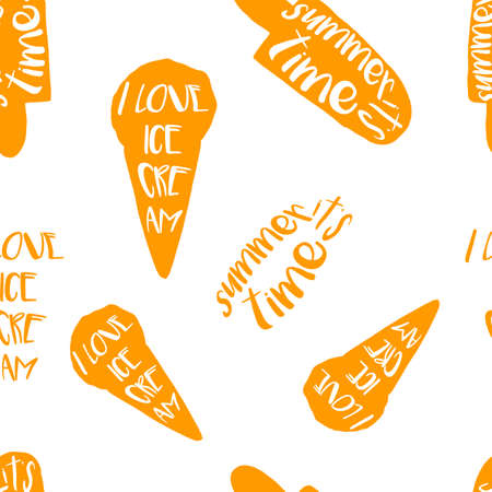 Ice-cream seamless pattern with lettering in hand drawn style for print, fabric and creative design....
