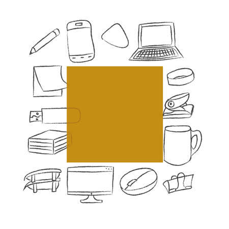 School stationery banner in hand drawn style for web and creative design. Vector illustration. Isolated on whiteのイラスト素材