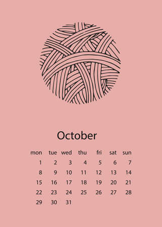 Calendar 2018 with yarn in hand drawn style. For print, decor and creative design. Vector illustrationのイラスト素材