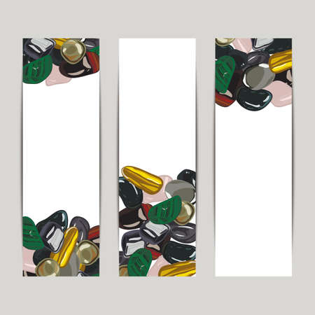Banner with jewelry stones in cartoon style on white background.のイラスト素材