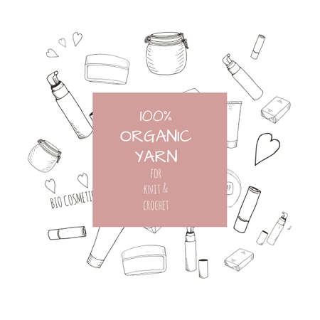 Organic cosmetics banner in doodle style. Vector illustration for web, shop and creative designのイラスト素材