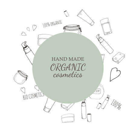 Organic beauty accessory banner in doodle style.のイラスト素材