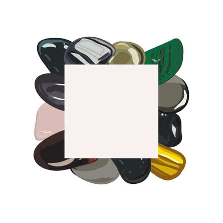 Banner with jewelry stones in cartoon style. For print, shop and creative design. Vector illustration. Isolated on whiteのイラスト素材