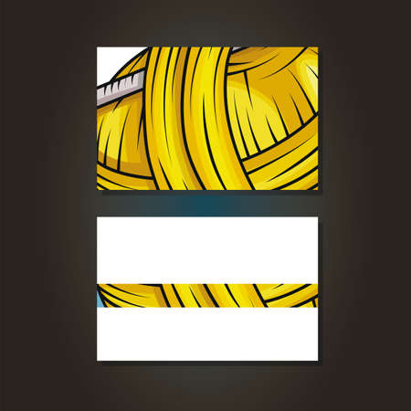 Business card with yarn ball in cartoon style. For print, creative design. Vector illustration. Isolated on whiteのイラスト素材