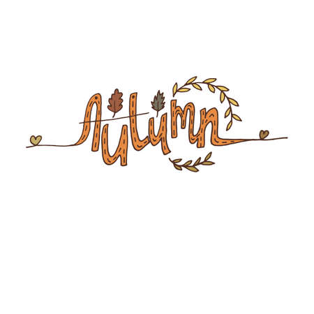 Autumn hand drawn lettering in sketch style. Perfect for web, print, sticker and creative design. Vector illustrationのイラスト素材