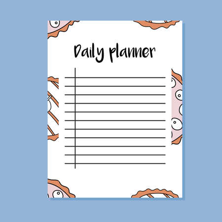 Daily planner with cupcake seamless pattern in cartoon style. Perfect for print, schedule and creative design. Vector illustration. のイラスト素材