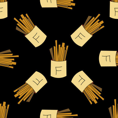 French fries seamless pattern in cartoon style. For print, textile, creative design. Vector...