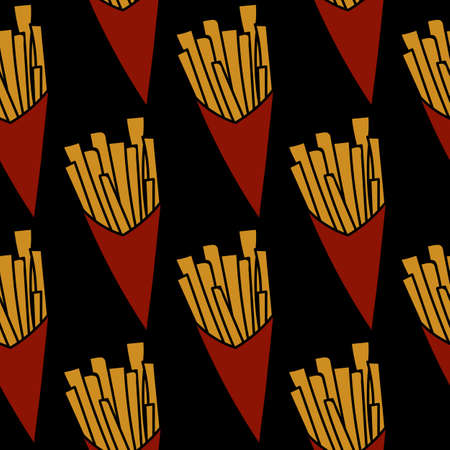 French fries seamless pattern in cartoon style. For print, textile, creative design. Vector illustration. のイラスト素材