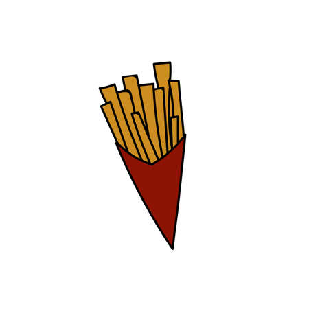 French fries icon in cartoon style. For print, logo, creative design. Vector illustration. Isolated on whiteのイラスト素材