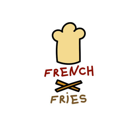 French fries icon in cartoon style. For print, logo, creative design. Vector illustration. Isolated on whiteのイラスト素材