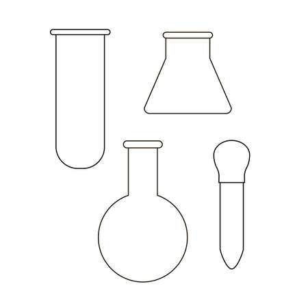 Chemical test tubes icons set in outline style. For web, logo, creative design. Vector illustration. Isolated on whiteのイラスト素材