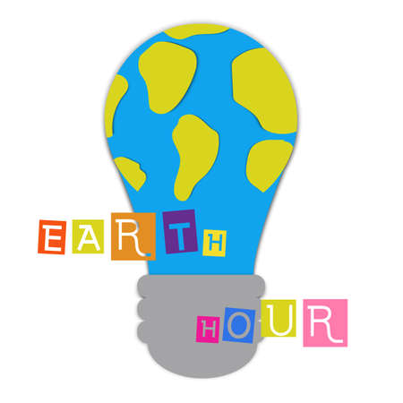 Earth hour card in paper cut style. Vector illustrationのイラスト素材