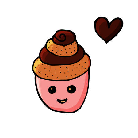 Cupcake in cartoon style. Cute characters for print, stickers and nursery decor. Vector illustration. Isolated on whiteのイラスト素材