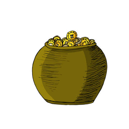 Pot with golden icon in hand drawn style. Vector illustration. For print, web, creative designのイラスト素材