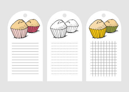 Tags with cupcakes in hand drawn style.のイラスト素材