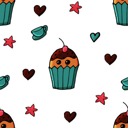 Seamless pattern with sweet cupcakes in vectorのイラスト素材