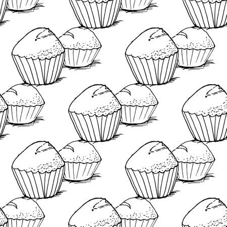 Cupcake pattern in hand drawn style.のイラスト素材