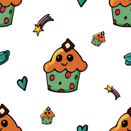 Seamless pattern with sweet cupcakes in vectorのイラスト素材