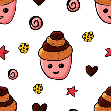 Seamless pattern with sweet cupcakes in vectorのイラスト素材
