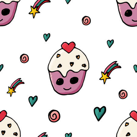 Seamless pattern with sweet cupcakes in vectorのイラスト素材
