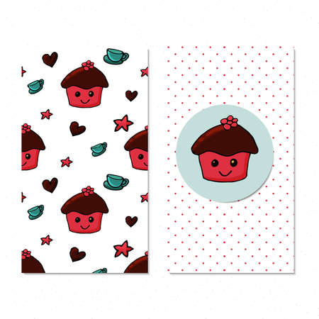 Cards with cupcakes creative pattern in vectorのイラスト素材