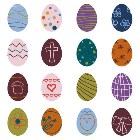 Eastern egg icons set in flat style. Vector illustrationのイラスト素材