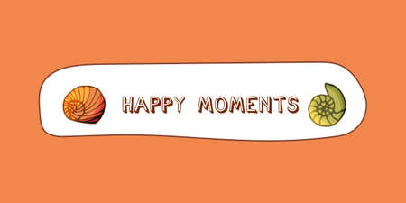 Sticker with shells in hand drawn style.  For travel book, diary and creative design. Vector illustration. Happy momentsのイラスト素材