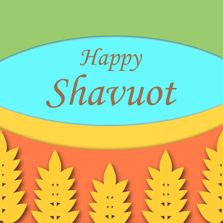 Happy Shavuot banner in paper art style. Vector illustration. のイラスト素材