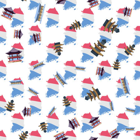 Seamless pattern with korean architecture in flat style. For paper, textile, bed linen. Vector illustrationのイラスト素材