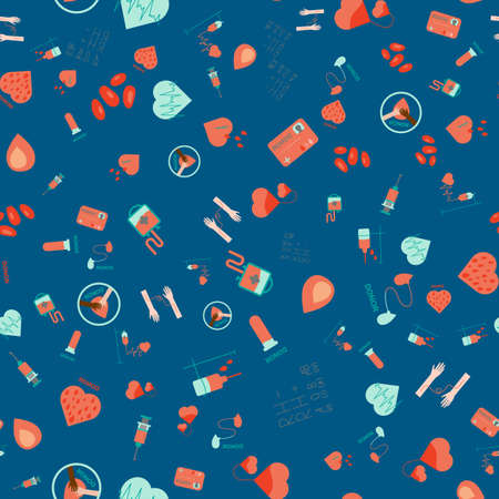 Donor blood seamless pattern in flat style. For textile, medicine and packaging design. Vector illustrationのイラスト素材